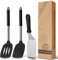 Pfannenwender Set 3-teilig, Silikon Pfannenwender mit Edelstahlgriff, Hitzebeständig Spatel & Grillspachtel, Antihaft, Küchenhelfer für Pfanne, Grill, Töpfe, Schwarz