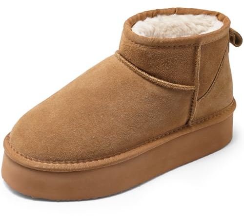 Harvest Land Womens Platform Winter Snow Boots – Warm Faux Fur Lined Slip-On Ankle Booties for Non-Slip Outdoor Comfort Walking Shoes Brown UK6