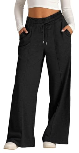 Ranphee Pantalon Femme Chic et Elegant Taille Elastique Jogging Large Pantalons de Détente à Cordon Jambe Droite avec Poches