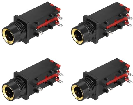 QUARKZMAN 4 stycken 1/4 tum 6,35 mm stereoljudsuttag 50 V 3-stifts guldpläterad PCB montering uttag videoanslutning stereo hörlursuttag för hörlurar högtalare bil ljud 35 x 17 x 14 mm
