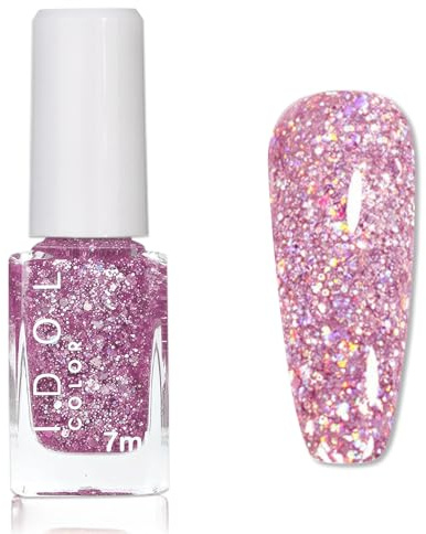 Purple Nail Polish - Transparent Glitter Nail Polish - Quick Dry nail Varnish - 60 Seconds Shiny Sparkly Nail Varnish - Shimmer Iridescent Top Coat nail polish Breathable Long Lasting for Women Girls