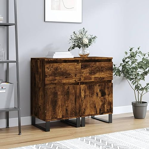 Hoopleep Set of 2 Smoking Cabinets, 40 x 35 x 70 cm, Wooden Cabinet with Iron Legs Cabinet for Bedroom, Living Room