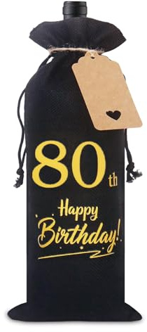 80th Birthday Gifts for Men, Decorative 80th Birthday Wine Gift Bag with Tag and Drawstring