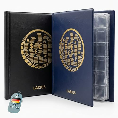 Larius Album portamonete per 360 monete – 12 fogli con 30 scomparti (30x30 mm) per monete fino a 25 mm, adatto per monete da 2 euro e monete speciali (Blu)