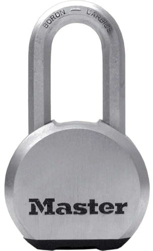 Master Lock M830EURDLH Candado Alta Seguridad, Llave, Acero Inoxidable, Exterior, Arco Largo, Adecuado para Portales, Garages, Sótanos