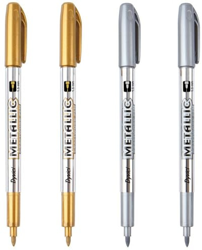 Dyvicl Metallic Markers Pens - Silver and Gold Paint Pens for Black Paper, Glass, Rock Painting, Halloween Pumpkin, Card Making, Scrapbook Album, Christmas DIY Art Craft Kids, Set of 4