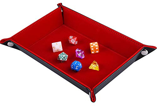 SIQUK Plateau à dés de Double Face, Rectangle Pliant en Cuir PU et Piste à dés en Velours Bordeaux pour donjons et Dragons DG de Jeux de dés D & D et Autres Jeux de Table