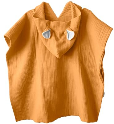 MIMUSELINA Poncho Toalla Bebe de Muselina 100% Algodón | Albornoz Niños Ligero y Absorbente | Toalla Playa Bebe Que Seca sin Frotar | Uso Diario, Baño, Playa y Piscina | Hecho en España | Mostaza