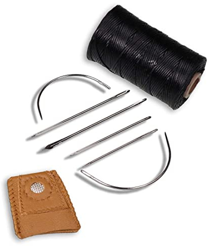 Langlauf Schuhbedarf Ledernähset – 6 Handnadeln, gewachstes Garn & Fingerhut – Reparatur-Set für Leder, Polster & dicke Stoffe – kompaktes Nähset für Einsteiger