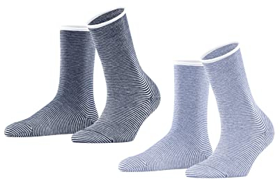 ESPRIT Damen Socken Allover Stripe Multipack W So Baumwolle gemustert 2 Paar, Blau Blue Mix 0020, 35-38