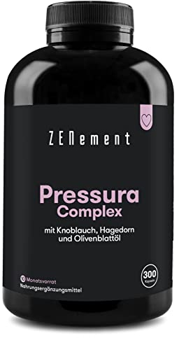 Pressura Complex - 300 Softgel-Kapseln mit Makratöl aus Olivenblättern, Weißdorn und frischem Knoblauch - 10 Monate Vorrat - Zenement