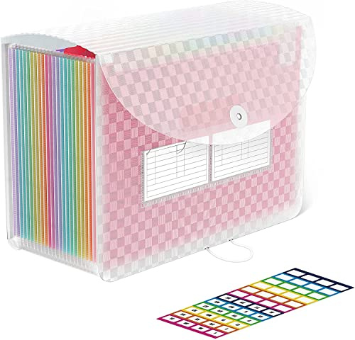 ABC life A4 Rangement Papier Administratif Trieur 26Compartiments, Dossier D'extension,A4 Trieur Document avec Motif de Grille, Portable Valisette Trieur Accordeon,pour le Bureau et L'école(Rose)