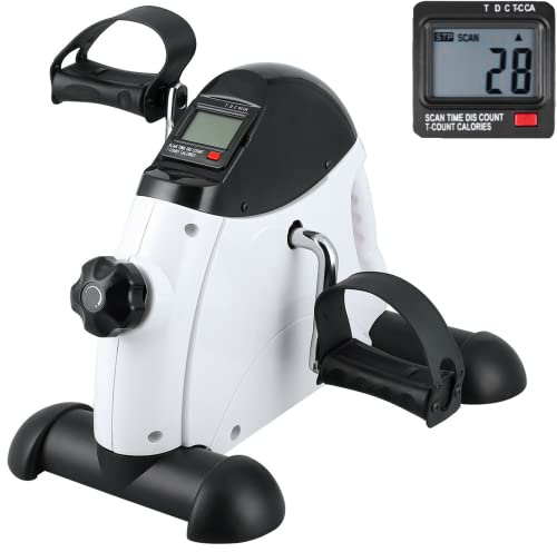 Mini Exercise Bike, Uten Under Desk Bike Pedal Exerciser, Peddler Exerciser, Portable Foot Cycle Arm & Leg Peddler Machine with LCD Screen Displays (White)