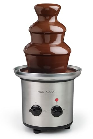 Nostalgia 3 Tier Electric Chocolate Fondue Fountain, Machine for Parties, Melts Cheese, Queso, Candy, and Liqueur Dip Strawberries, Apple Wedges, Vegetables, and More, 170 W, Stainless Steel