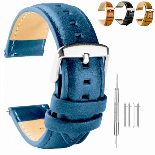 Spolife Universal Leather Bracelet with Quick Release 18 mm/20 mm/22 mm - Unisex Women/Men (with Tools), 18mm