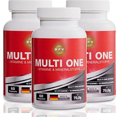 MULTI ONE - 10-Mineralstoffe & 12-Vitamine | 60 Kapseln hochdosiert | Komplettversorgung von A-Z | Made in Germany