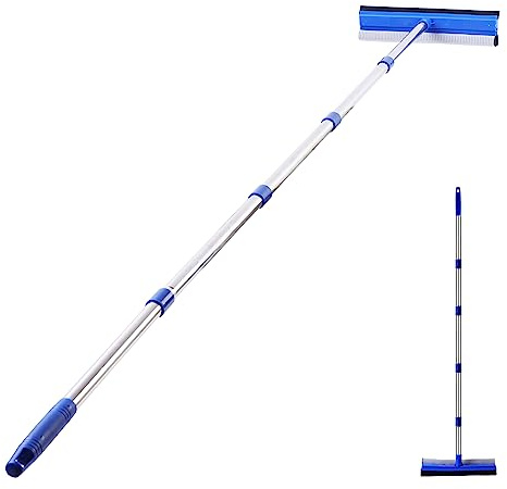 YONILL Window Squeegee with Long Handle - 60 Squeegee for Window Cleaning with Rubber Blade and Sponge Scrubber, 2 in 1 Window Washing Kit with Extension Pole for Home, Car Windshield and Glass Door