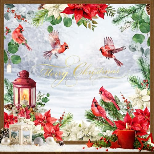 AIBIIN Christmas Window Stickers Red Poinsettia Birds Reusable Double Sided Window Clings for Home Party Supplies Shop Window Glass Display Decoration,8 Sheets