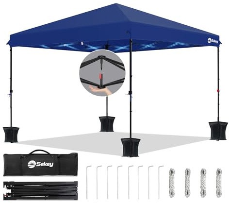 Sekey Premium Pop Up paviljong 3 x 3, vattentät, stabil vintersäker, vikbar paviljong 3 x 3 m med förtjockade rör, festtält vikbart, höjd justerbar 250–270 cm, marinblå