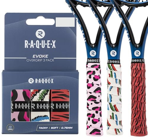 Raquex Evoke Camo Overgrip – Tennisschläger Grip Tape – Schläger Anti-Rutsch-Band Übergriff für Tennisschläger, Badminton und Squash – 3er Pack - Mutige Mischungen