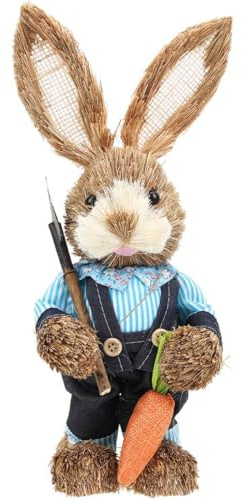 Alipis Handmade Straw Woven Bunny Figurine Easter Garden Decor | Foams and Withered Grass, Cartoon Adorable Shape, for Car Display and Boys and Girls Easter Scenes