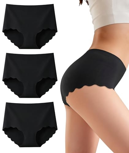 Gladbecke Slip Donna Senza Cuciture Mutande Invisibili Biancheria Hipster Intima Donna Morbidi Slip Vita Media Mutande Microfibra, Nero Pacco da 3 M
