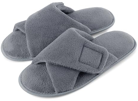 Hausschuhe Herren Extra Weit mit Memory Schaum Weiche Pantoffeln mit Verstellbarem Klettverschluss Atmungsaktive Weite Offene Hausschuhe für Drinnen & Draußen