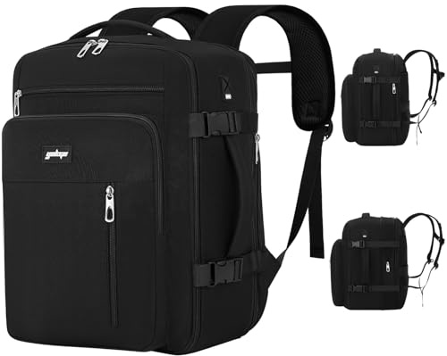 YOKGO Mochila Viaje Cabina Avion 40x30X20 Expandible 40x30x25,Mochila de Viaje, Equipaje de Mano 24 a 30L Apta Ryanair, Vueling, Wizz Air,Impermeable,Portátil 15.6 Bolsa,Hombre Mujer Negro