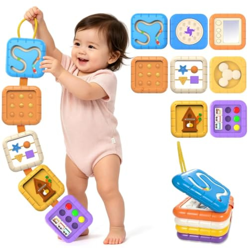 Felly Bébé Busy Board 9 en 1 Jouets Montessori 1 Ans+, Jouets de Voyage en Avion, Jouets Éducatif Sensoriels, Motricité Activity Cube, Cadeau de Noël Anniversaire pour Garçon Fille Tout-Petits