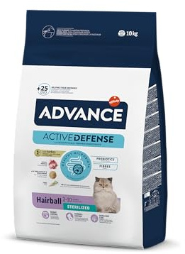 Advance Cat Hairball Sterilized, Pienso para Gatos Adultos Esterilizados para prevenir la formación de Bolas de Pelo con Pavo, 10kg