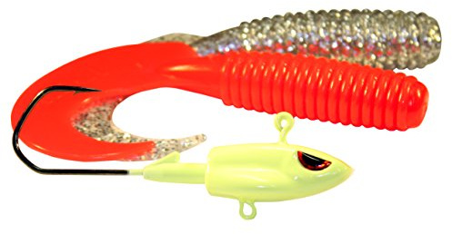 FLADEN Weiche Angelköder – 2 x 12 cm große einzelne Jigschwänze – (4 Farben und 3 Gewichte – 40 g, 60 g, 90 g) bleifreie Jigköpfe – hochwertige Angelköder (Farbset 4, 60 g Jighead)