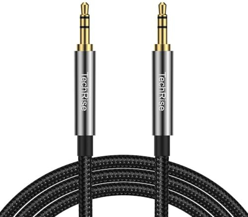 TechRise Aux Cable 3.5mm to 3.5mm Audio Cable 2m,Headphone Cable, Nylon Braided Stereo Jack for Headphones, iPod, iPhone, iPad, Car, Soundbar, TV, PC, Speaker - Superior Sound TRS Cord (Black, 2M)