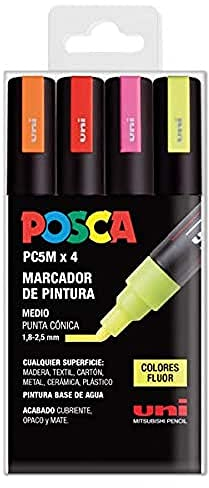 Posca UNI Filzstifte, 5 m, Fluor, 4 Stück