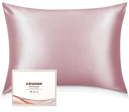 Adubor Silk Pillowcase for Hair and Skin with Hidden Zipper, Both Side 23 Momme Silk,900 Thread Count (50x75CM, Rouge Pink, 1pc)