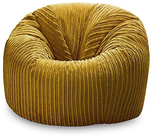 Beautiful Beanbags - Jumbo Cord Beanbag Lounger Chair - Mustard | Plush Jumbo Cord Finish, Great as a Recliner