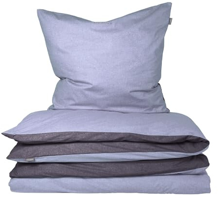 Schiesser Bettwäscheset Doubleface | Renforcé | 2-teilig | Zweifarbig | 100 % Baumwolle | Oeko-Tex® Made in Green Zertifiziert | YKK Reißverschluss | 155x220cm + 80x80cm | Blau
