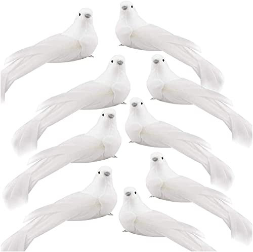 Feizeisun Christmas Bird Decorations, 12pcs Artificial White Dove Birds Clip on Christmas Tree Decorations White Feather Mini Birds Ornaments DIY Craft