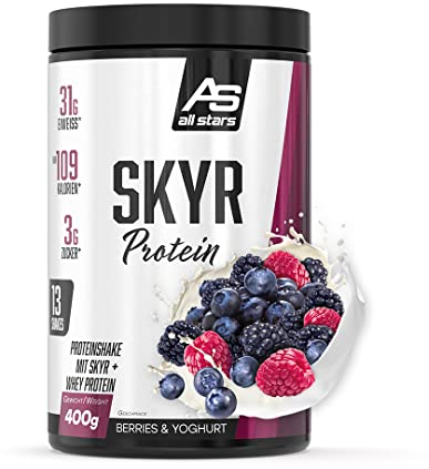 All Stars SKYR Protein-Pulver 400g I Whey-Protein-Konzentrat + isländisches SKYR Eiweiß-Pulver I Low-Fat & Low-Sugar Protein-Powder I cremiger Protein-Shake mit Berries Yoghurt-Flavour