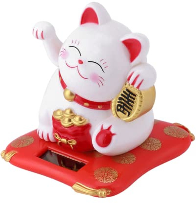 Gato de la Suerte, Gato que Agita con Energía Solar, Decoración de Escritorio Japonesa de Buena Suerte para el Hogar, Coche, Oficina, Regalo para Tus Amigos Y Colegas(Blanco)