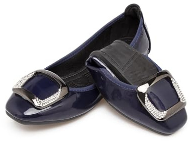 MACHSWON Ballerines plates pliables à enfiler avec boucle pour femme, Bleu lisse., 40 EU