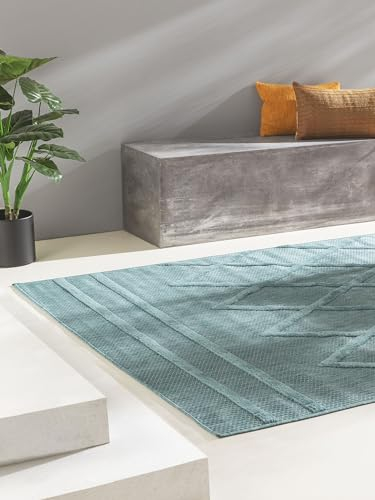 benuta Nest In- & Outdoor Teppich Bonte - Türkis 160x230 cm - Strapazierfähig & Pflegeleicht - Für Balkon, Terrasse, Garten - Küchenteppich & Wohnzimmerteppich - Geometrisch, Boho-Style, Hygge Cozy