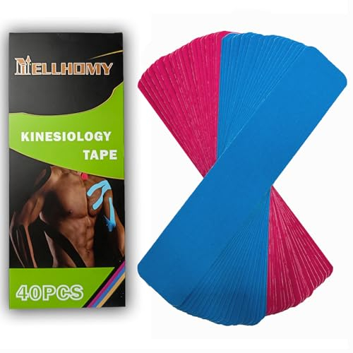 NELLHOMY 40Pcs Kinesio Tape Pretagliato, 5 cm x 25 Cm Kinesiology Tape, Kinesiologia Sportivo Elastico, Kinesio Taping Ideale per Ginocchio, Spalla e Gomito, Addome,Blu+Rosa
