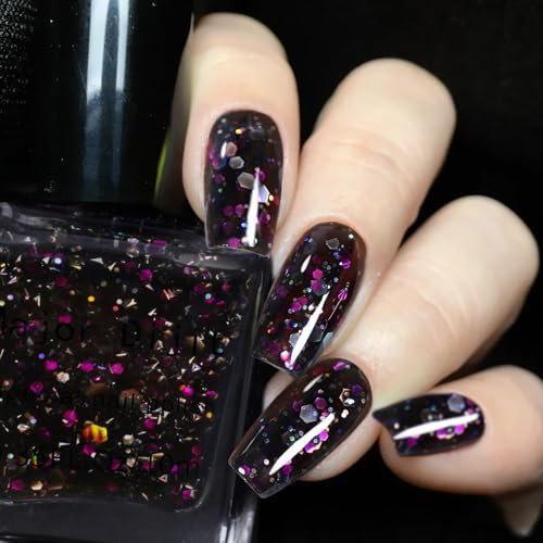 DouborQ Jelly Glitter Nail Polish Black Translucent Long-lasting Sequins Nail Art Varnish (07)