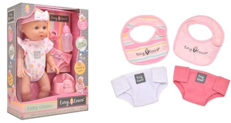 John Adams | Tiny Tears - Baby Classic - 38cm crying and wetting doll & | Tiny Tears - Bibs & Nappies Set: One of the UK's best loved doll brands!