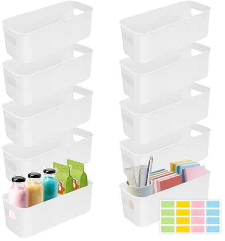10PCS Narrow Bathroom Storage Boxes, White Plastic Cupboard Storage Baskets