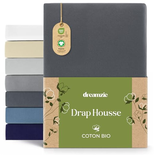 Dreamzie Drap Housse 80x160 cm, Jersey 100% Coton Bio, Hauteur De Matelas Jusqu'à 12 cm, Hypoallergénique, Oeko-Tex, Gris foncé