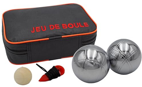 mucHome Premium Boule Kugel Set mit 6 Metallkugeln, Zielkugel aus Holz, Distanzschnur inkl. Tragetasche - Boccia Petanque Boule Garten Spiel Kugelspiel