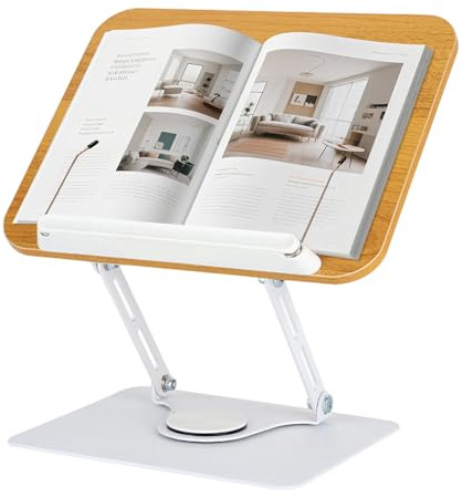 Porta Libri regolabile con pannello base girevole in legno e graffette Leggio da lettura Porta Libri resistente e porta Libri portatile per libri, cuochi, Ricette, iPad, Tablet, Spartito