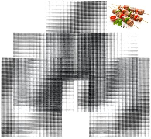 5 Pcs Tapis de Cuisson Barbecues, Grille Barbecue Grille de Barbecue Antiadhésif, Tapis de Cuisson en anti-adhésifs réutilisables pour barbecues à gaz, cuissons et pâtisserie (40 x 30 cm)