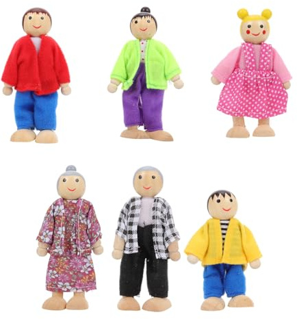 ibasenice Figurines De Poupées Famille en Bois Naturel pour Décoration Maison Solide, Lot 6 Pièces, Modèle DIY Six Personnes, Présent Garçon Et Filles Et Bureau